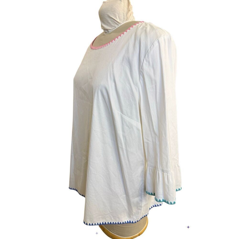 Talbots Womens White Colorful Embroidered Trim Flounce Sleeveless Top XL Spring - Picture 2 of 13